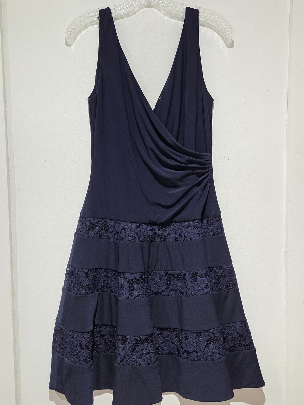 Lauren Ralph Lauren Navy Lace-Trim Draped Midi Dress